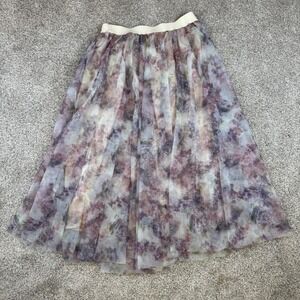 Dazy Floral Mesh Midi Skirt XL Purple Watercolor Pleated Shein Tulle Overlay